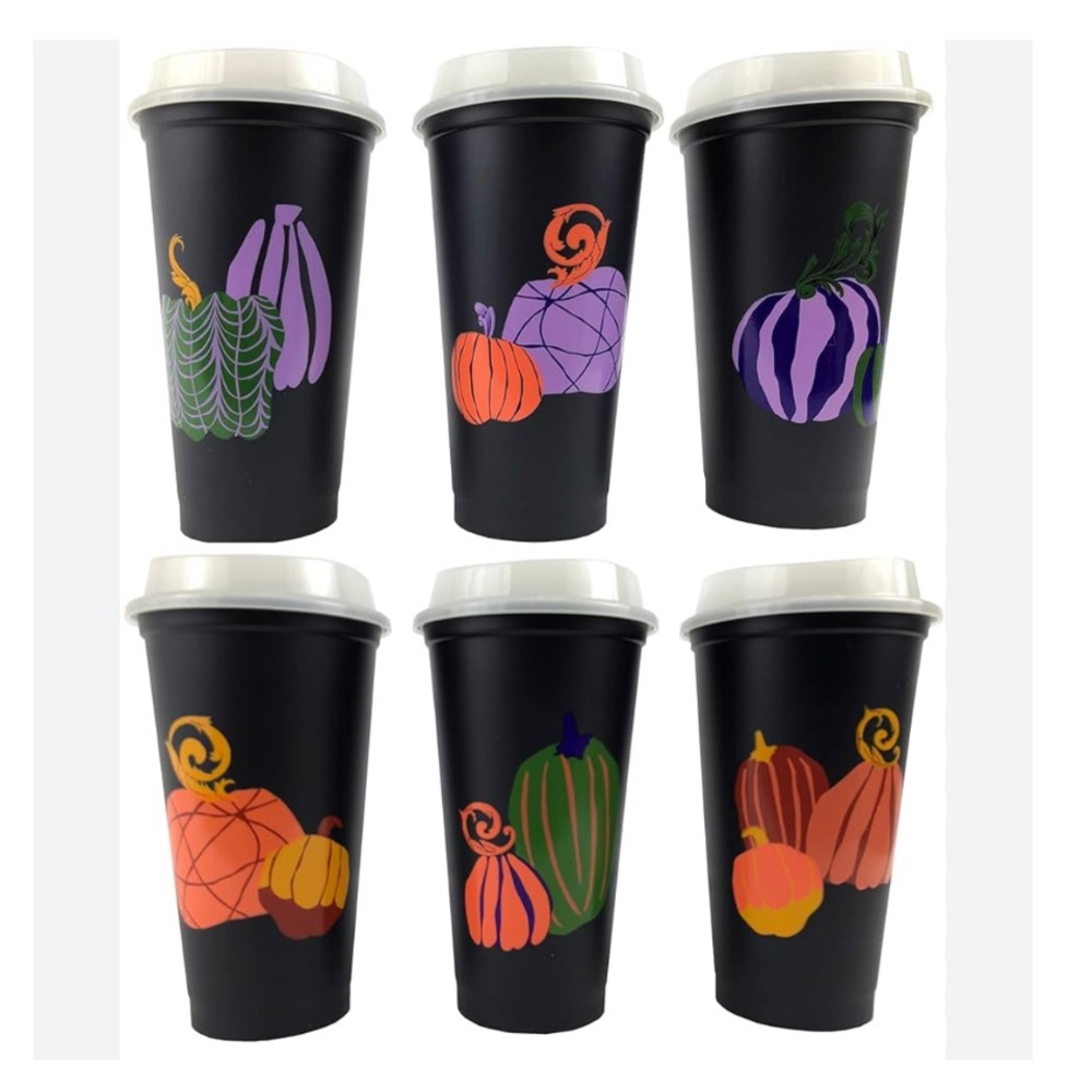 NWT STARBUCKS Halloween Pumpkin Reusable Hot Cups with Glow-In-The-Dark Lids